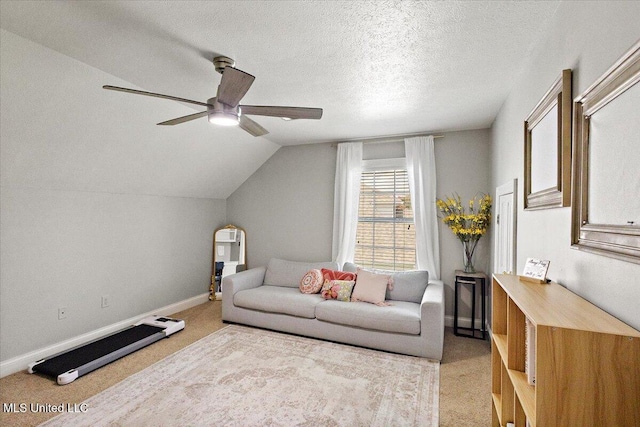 136 S Cypress Lake Blvd, Madison, MS 39110 - living area featuring a ceiling fan, light carpet, lofted ceiling, and a textured ceiling
