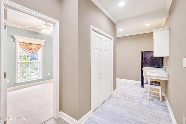 136 Sea Oaks Blvd, Long Beach, MS 39560 - hallway with crown molding, light wood-type flooring, and recessed lighting