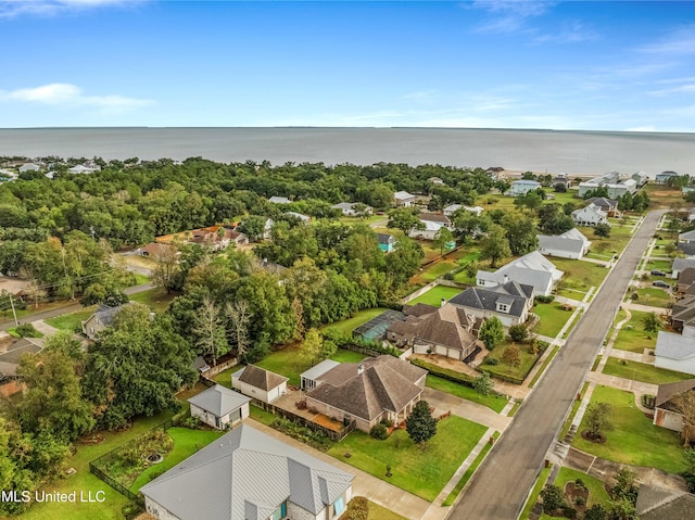 bird's eye view featuring a water view