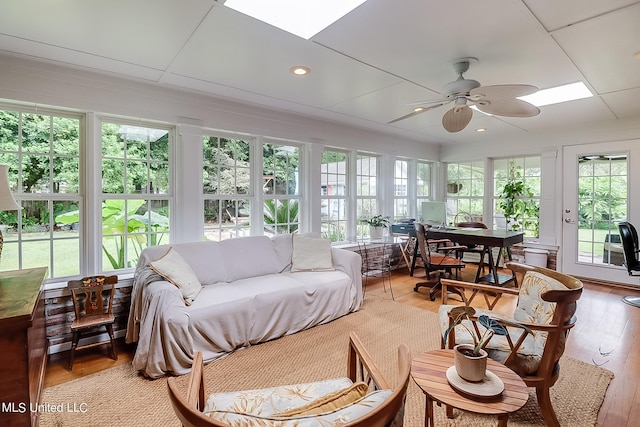 1 Bayou View Dr, Gulfport, MS 39507 - sunroom with french doors, a skylight, hardwood / wood-style floors, and recessed lighting