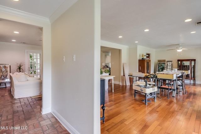 1 Bayou View Dr, Gulfport, MS 39507 - dining space with ornamental molding, baseboards, recessed lighting, and a ceiling fan