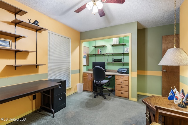 2804 Oakridge Cir, Gulfport, MS 39507 - carpeted office space with ceiling fan, a textured ceiling, and baseboards