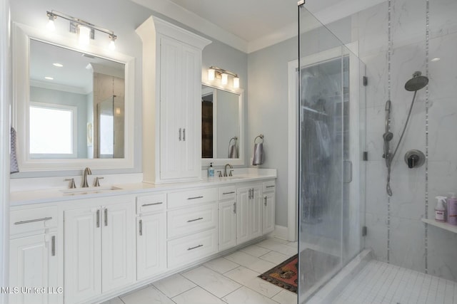 133 Saddlebrook Cv, Madison, MS 39110 - bathroom with marble finish floor, a sink, a marble finish shower, and double vanity