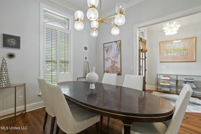 133 Saddlebrook Cv, Madison, MS 39110 - dining room featuring an inviting chandelier, wood finished floors, and baseboards