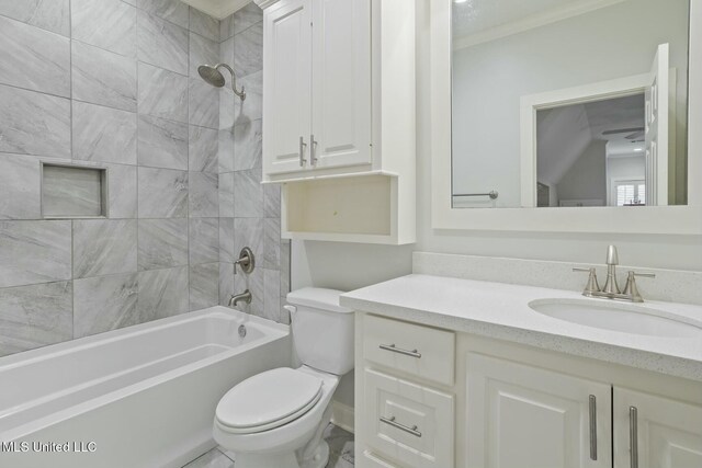 133 Saddlebrook Cv, Madison, MS 39110 - bathroom featuring shower / bathing tub combination, vanity, crown molding, and toilet