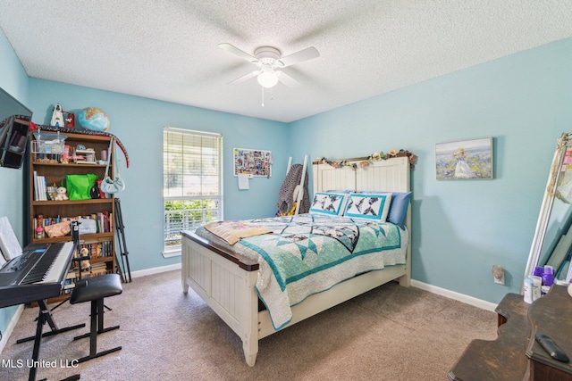 4628 Breland Rd, Vancleave, MS 39565 - carpeted bedroom featuring a textured ceiling, baseboards, and ceiling fan