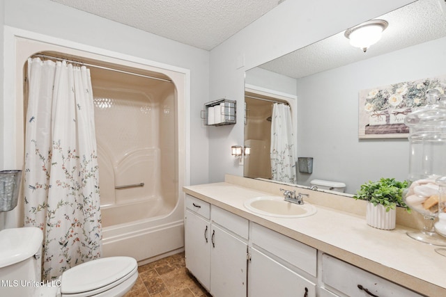 4628 Breland Rd, Vancleave, MS 39565 - full bath with toilet, a textured ceiling, vanity, stone finish floors, and shower / bath combination with curtain