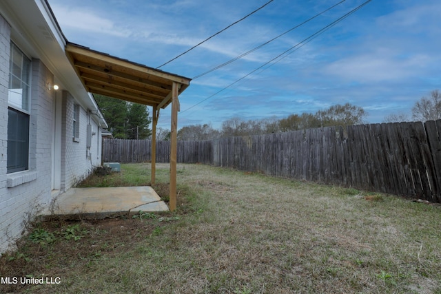 view of yard with a patio area