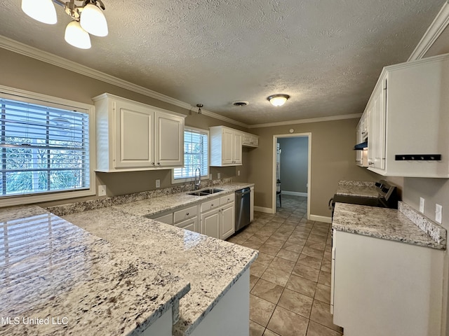 kitchen featuring sink, white cabinets, ornamental molding, and appliances with stainless steel finishes