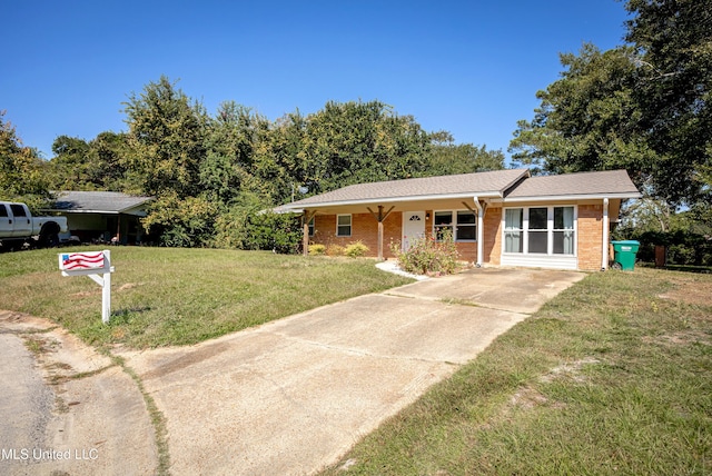 ranch-style house with a front lawn