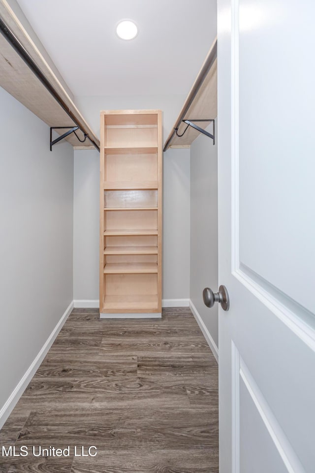 spacious closet with dark hardwood / wood-style floors