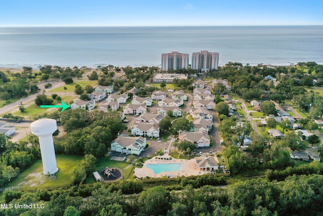 aerial view featuring a water view