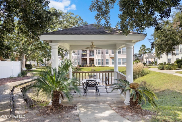 view of patio / terrace with a gazebo and ceiling fan