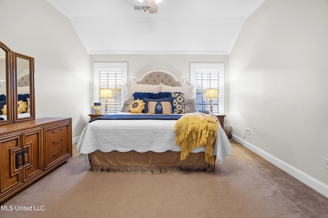 bedroom with lofted ceiling and carpet