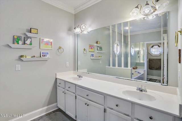 bathroom featuring vanity and crown molding