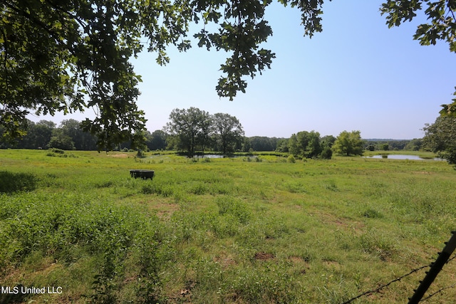 view of yard featuring a rural view and a water view