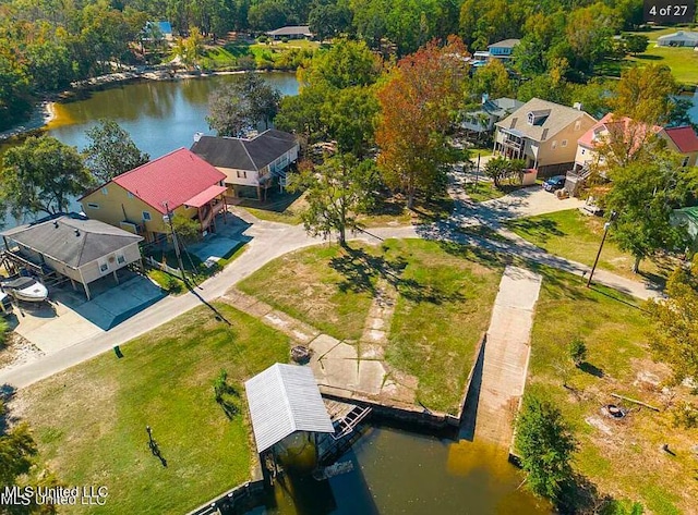 aerial view featuring a water view