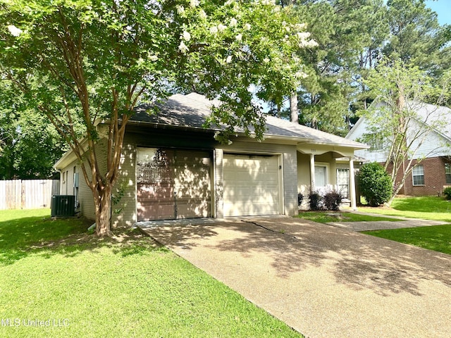 231 Clark Farms Rd, Madison, MS 39110 - view of front of property featuring a garage, concrete driveway, brick siding, central AC, and a shingled roof