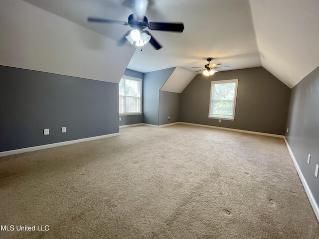7309 Gerralyn Cv, Olive Branch, MS 38654 - additional living space featuring ceiling fan, vaulted ceiling, carpet, and plenty of natural light