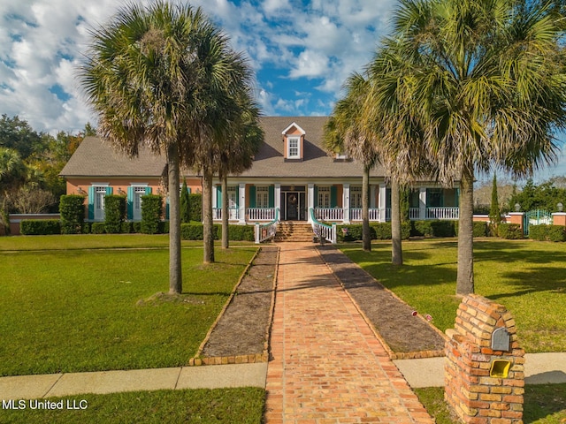 view of front of home featuring a front lawn and a porch