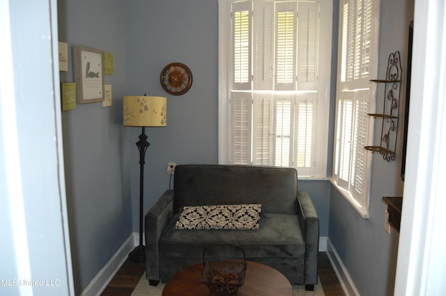 sitting room with hardwood / wood-style floors