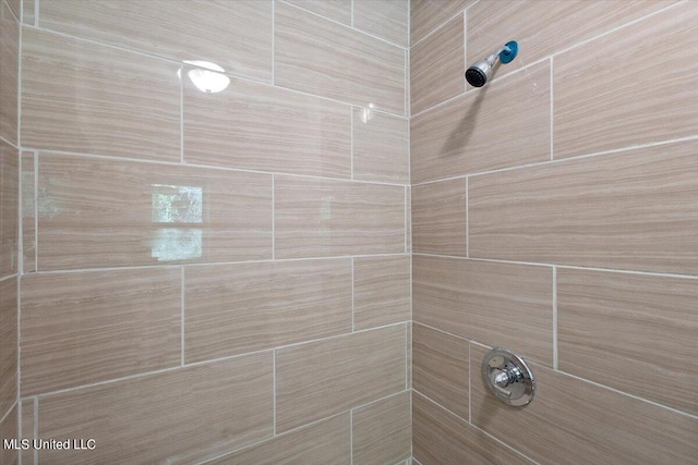 interior details featuring a tile shower