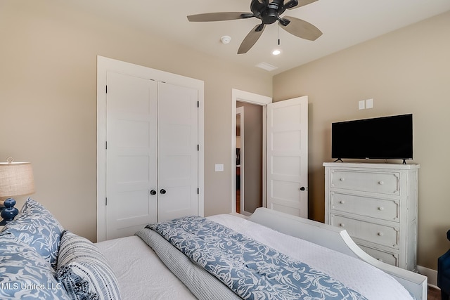 118 Sea Oaks Blvd, Long Beach, MS 39560 - bedroom with a closet, ceiling fan, and recessed lighting
