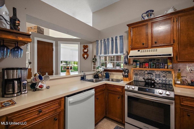 147 Lofty Pine Ln, Clinton, MS 39056 - kitchen featuring dishwasher, stainless steel electric stove, exhaust hood, and light countertops