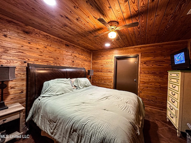 106 Crockrell Rd, Lexington, MS 39095 - bedroom featuring wood walls, wooden ceiling, and ceiling fan