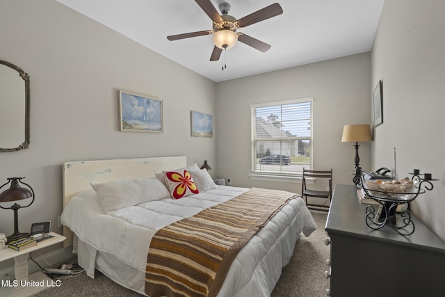 bedroom featuring a ceiling fan and carpet floors