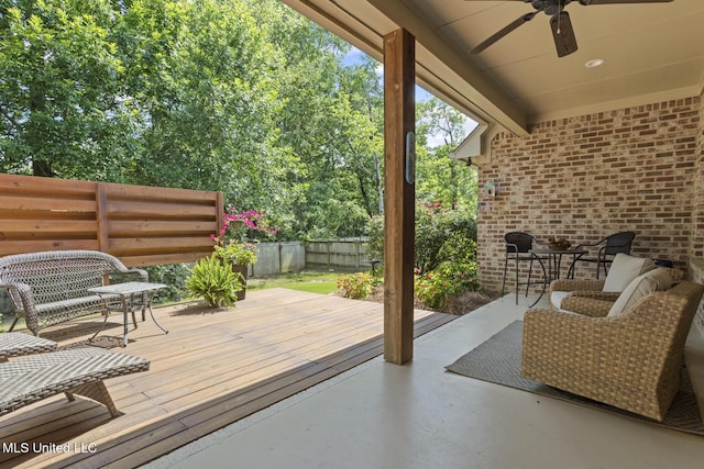 133 Sycamore Rdg, Madison, MS 39110 - wooden terrace with a ceiling fan and a fenced backyard