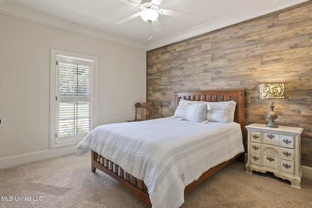 133 Sycamore Rdg, Madison, MS 39110 - carpeted bedroom with multiple windows, crown molding, wood walls, and a ceiling fan
