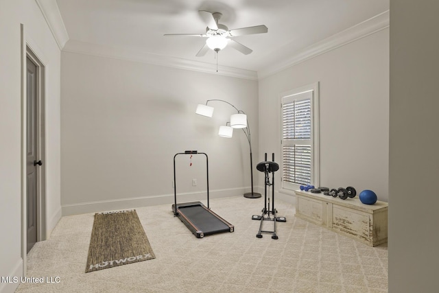 133 Sycamore Rdg, Madison, MS 39110 - workout room with carpet floors, ornamental molding, ceiling fan, and baseboards