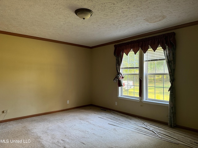 390 Green Rd, Yazoo City, MS 39194 - carpeted spare room featuring crown molding, baseboards, and a textured ceiling