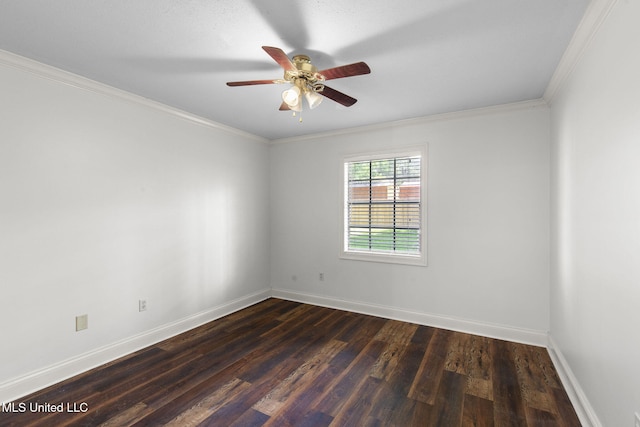 125 Lakeview Dr, Canton, MS 39046 - empty room featuring dark wood-style floors, a ceiling fan, baseboards, and crown molding