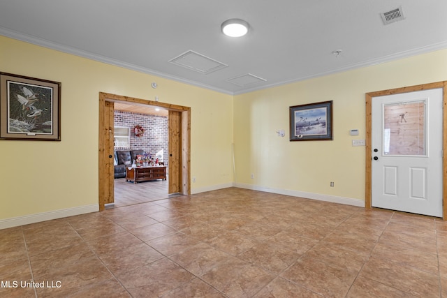 empty room featuring ornamental molding