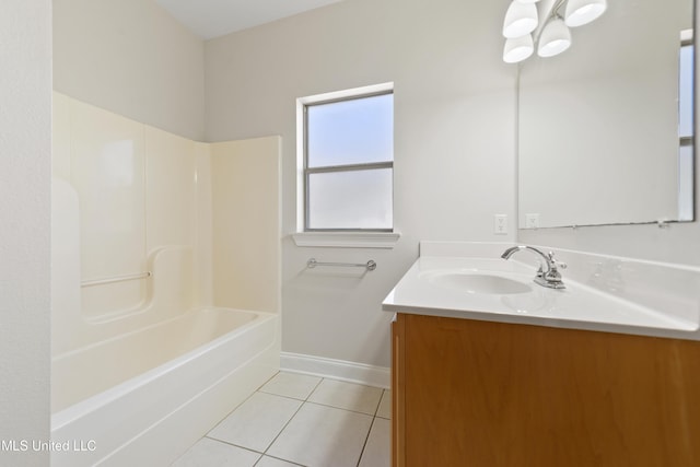 bathroom featuring  shower combination, tile patterned floors, and vanity