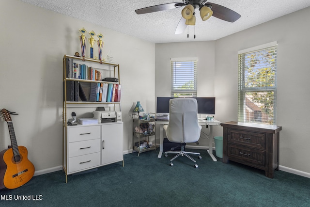 9000 Spring Ave, Ocean Springs, MS 39564 - office featuring baseboards, a ceiling fan, carpet flooring, and a textured ceiling