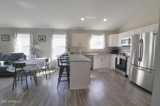 kitchen featuring white cabinetry, stainless steel appliances, and a sink