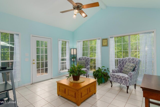 sunroom with beamed ceiling