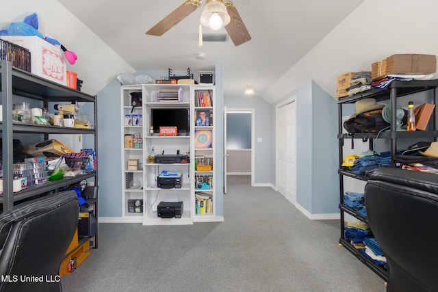 storage with ceiling fan and visible vents