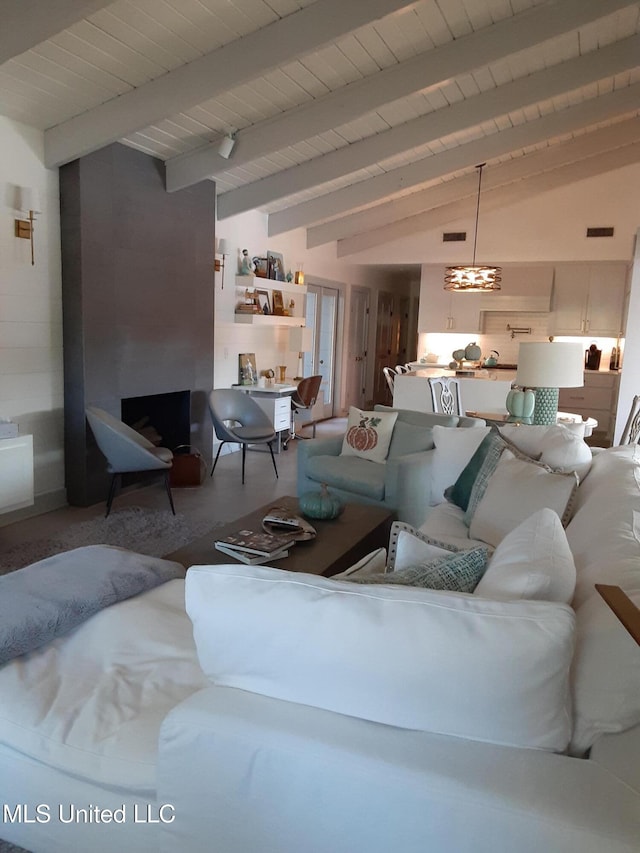683B Cedar Hill Rd, Flora, MS 39071 - living room with a chandelier and wooden ceiling