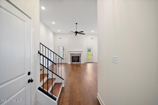 hallway featuring dark wood-type flooring