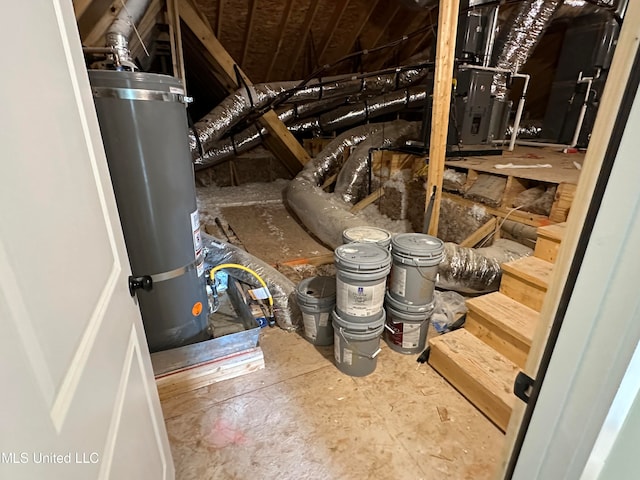 attic featuring water heater