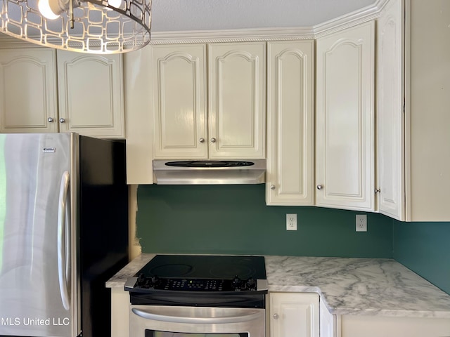 8004 Martin Bluff Rd, Gautier, MS 39553 - kitchen with stainless steel appliances, under cabinet range hood, and light stone countertops