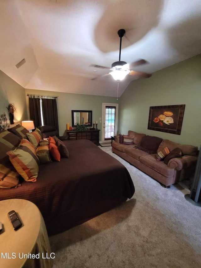 8475 Windersgate Dr, Olive Branch, MS 38654 - bedroom with carpet floors, vaulted ceiling, and a ceiling fan