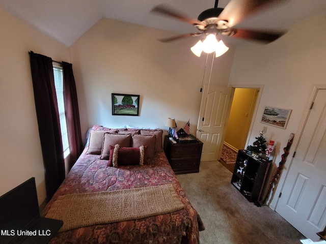8475 Windersgate Dr, Olive Branch, MS 38654 - carpeted bedroom with vaulted ceiling and a ceiling fan