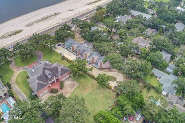 aerial view featuring a water view