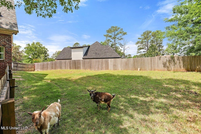 view of yard with a fenced backyard
