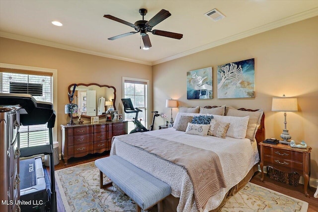 510 Belle Oak Pl, Brandon, MS 39042 - bedroom featuring wood finished floors, ornamental molding, and a ceiling fan